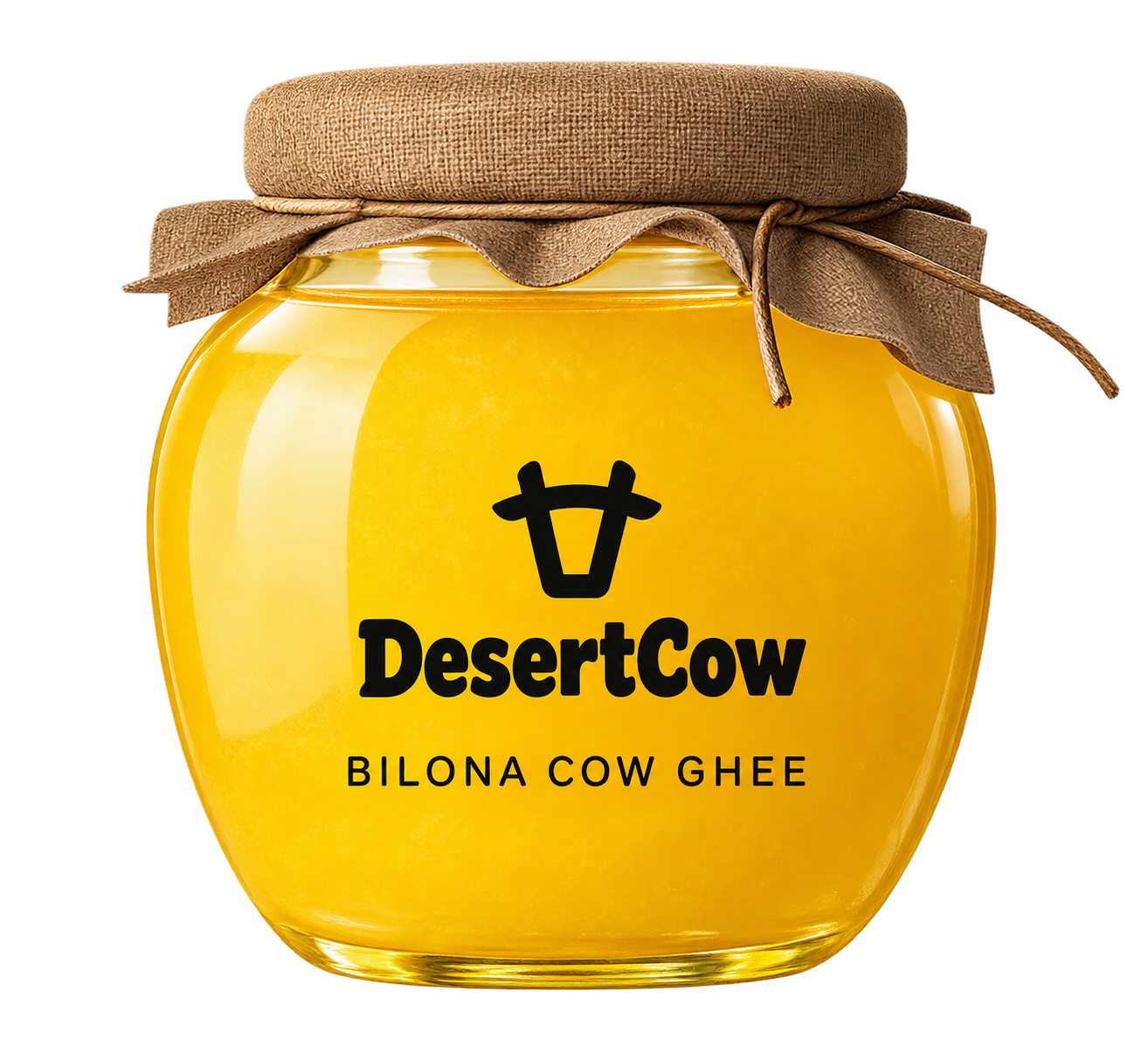 Reference-style DesertCow glass jar with simple black print